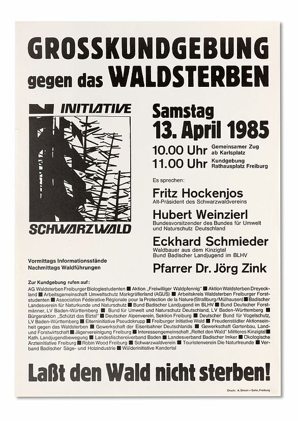 Plakat zum Veranstaltungsaufruf der Initiative Schwarzwald von 1985
